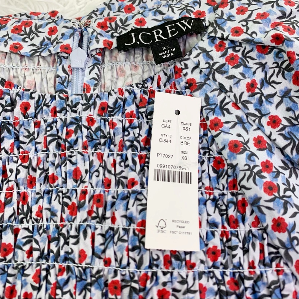 J. Crew NWT short sleeve Meadow midi smocked dress in poppy cotton poplin - Picture 3 of 9